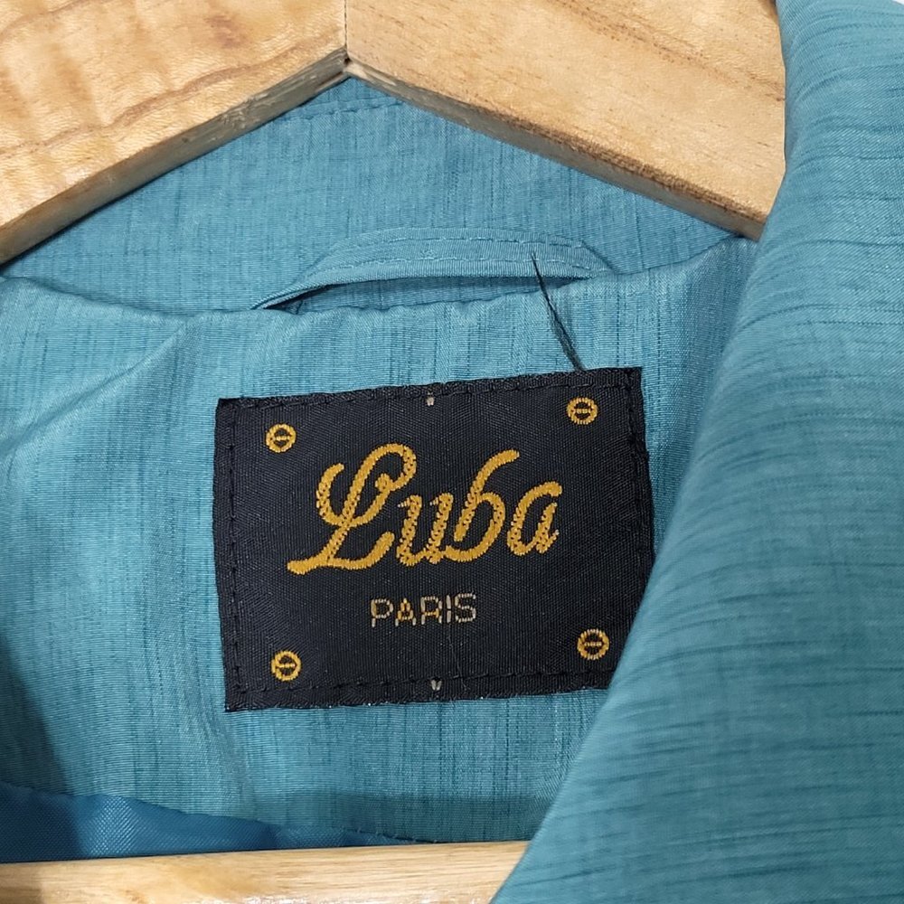 Luba Paris Vintage Teal Green Trench Double Breasted Tie Waist Retro Coat Classy - Picture 2 of 15